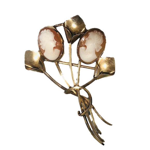 VTG Curtis Cameo DCE 14k Gold Filled Double Shell Cameo Brooch 2.4” - Picture 1 of 6